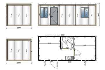 Plano de casa contenedor Karmod, 21 m²