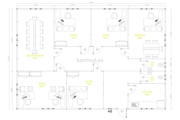 Plano Karmod de oficina modular de 155 m²